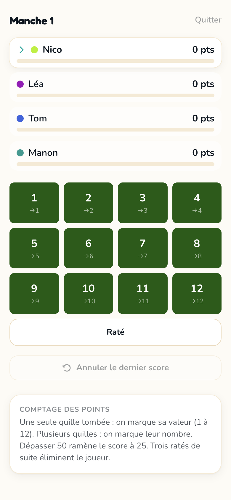 Écran de score Scoria pour le Mölkky